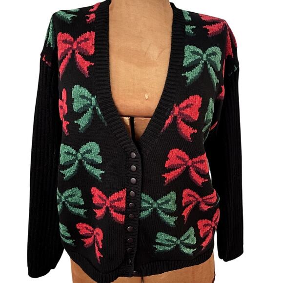 Marisa Christina  Sz M Vintage Bow Cardigan Red Grandma Christmas Festive Ugly - Picture 1 of 10